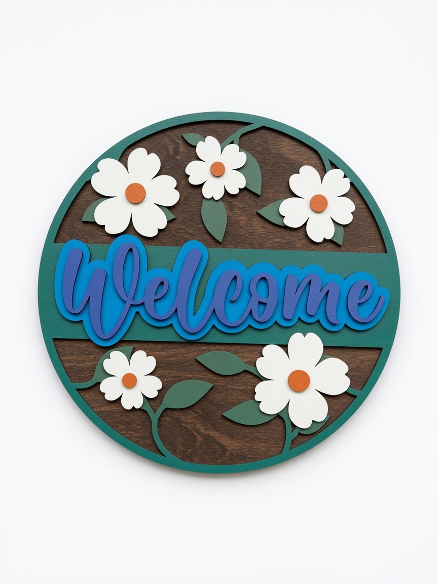 Daisy Welcome Sign – Personalized Wooden Door Hanger