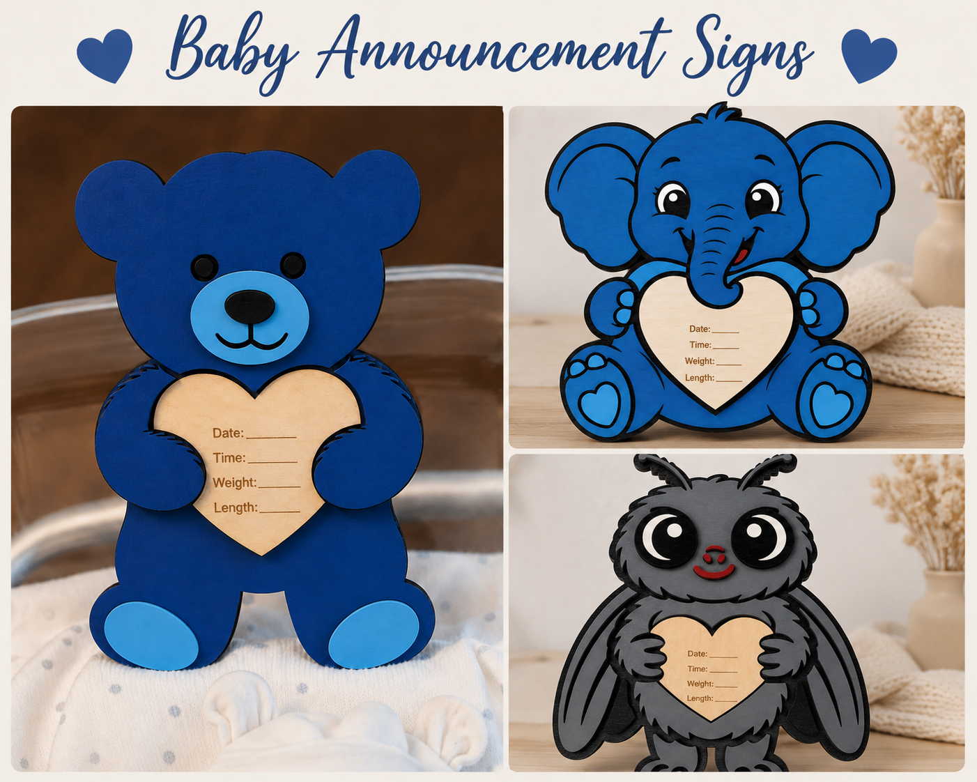 Personalized Layered Wood Baby Announcement Sign